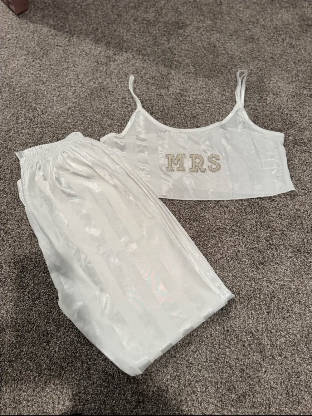 Mrs. White Satin Pajama Set - Two-Piece Women's Sleepwear